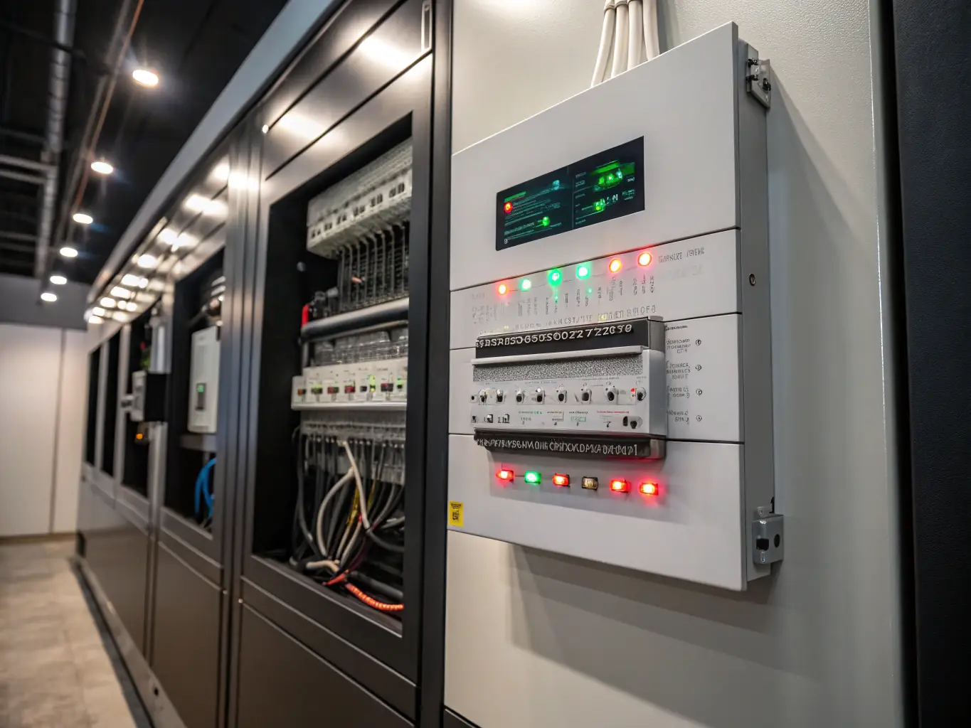 A detailed image showcasing a modern industrial facility with advanced electrical distribution panels and smart energy management systems, highlighting AKT Automation's electrification solutions.